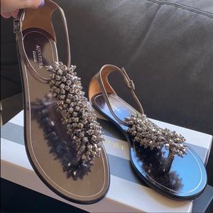New Aquazzura Metallic Thong Sandals
